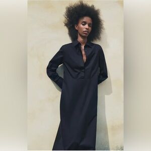 Zara Elegant Navy Shirt Dress